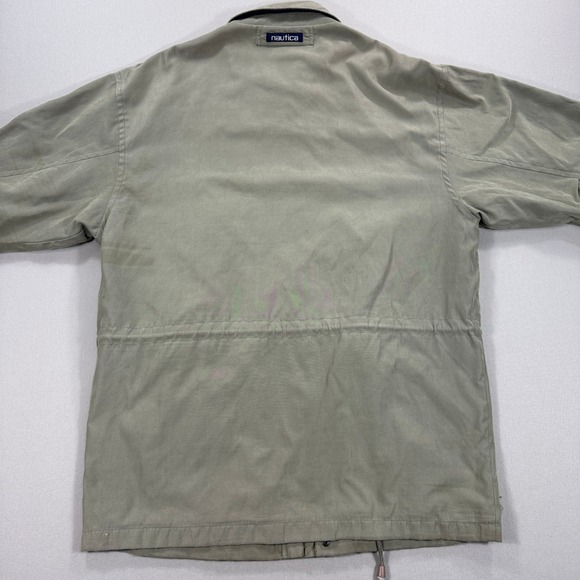Vintage Nautica Field Jacket Men's Large Beige Full Zip Pockets Field Chore - Picture 2 of 11